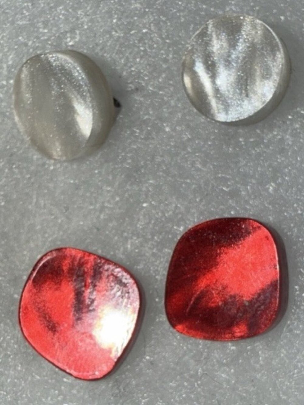 LOT OF 2 VTG Opalescent Cabochon Stud EARRINGS PIERCED Bezel Butterfly Clutch
